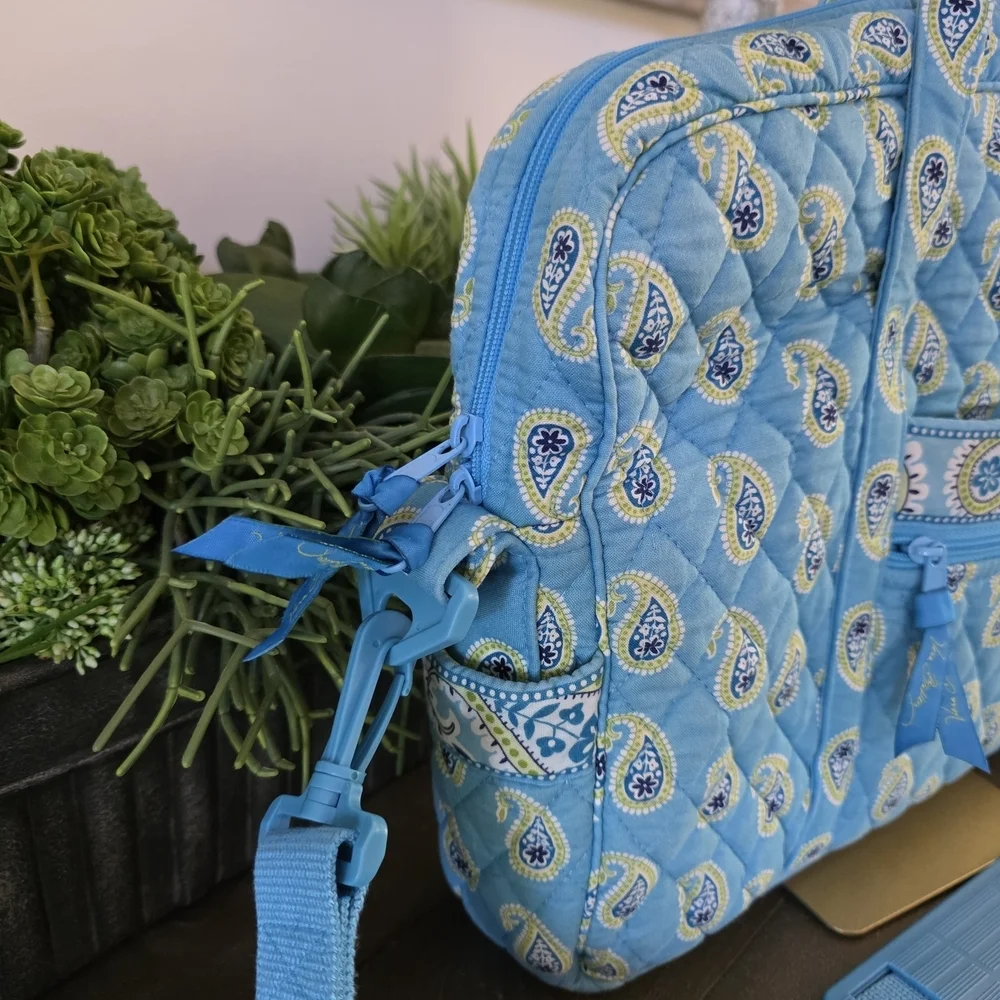 Vera Bradley Bermuda Blue Paisley Quilted Cotton Tote Messenger Laptop Bag